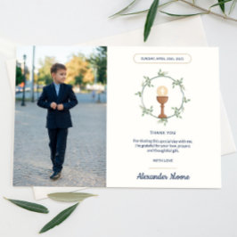 Convites Floral Side Wreath Foto Comunhão Obrigado