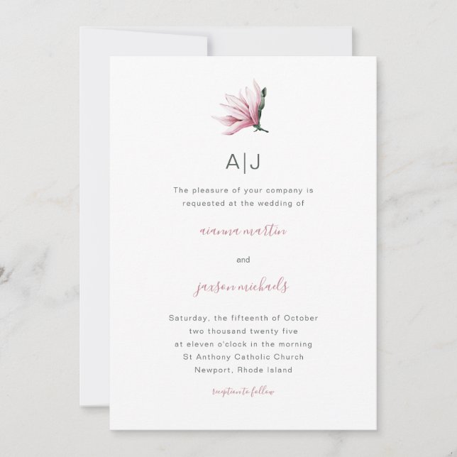 Convites Floral Simples e Moderno com Casamento Monograma (Frente)