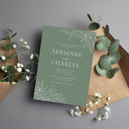 Convites Floral Simplicity 1 Modern Green Minimal Wedding