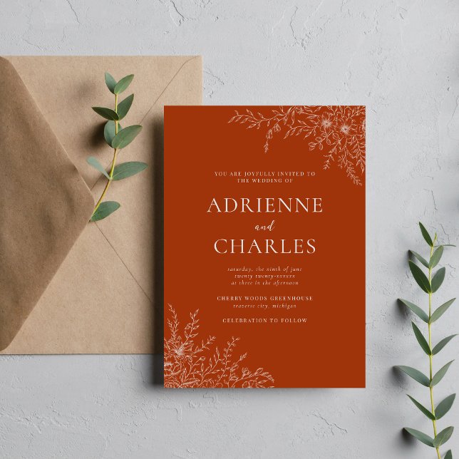 Convites Floral Simplicity 1 Rust Orange Minimal Wedding (Criador carregado)