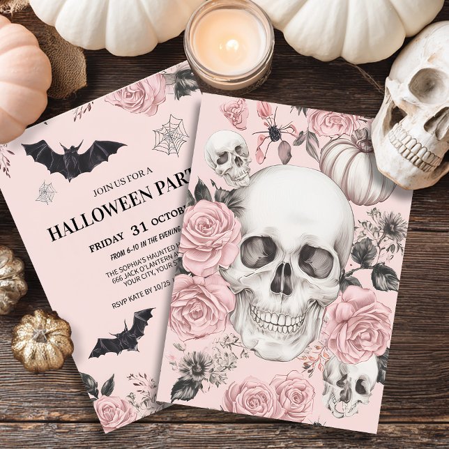 Convites Floral Skull Halloween (Criador carregado)