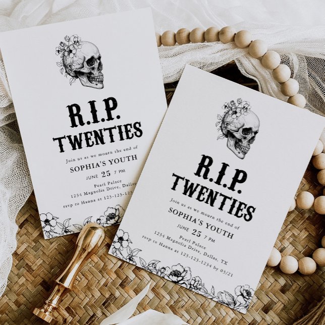 Convites Floral Skull RIP Twenties 30th Birthday (Criador carregado)