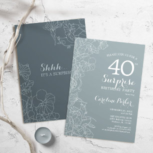 Convites Floral Slate Blue Surprise aniversário de 40 anos