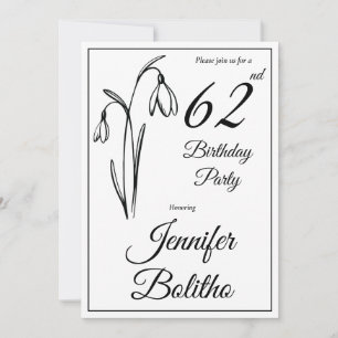 Convites Floral Snowdrop Preto E Branco Aniversário de Qual