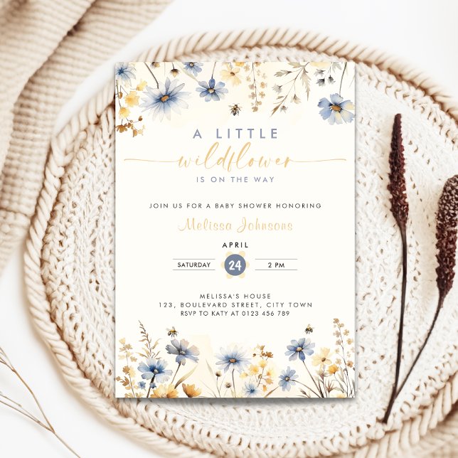 Convites Floral Spring - A Little Wildflower Baby Shower (A little wildflower is on the way as baby shower invitation)