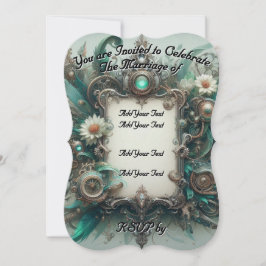 Convites Floral Steampunk Wedding Green e Silver