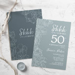 Convites Floral Steel Blue Botanical Surprise 50th Birthday<br><div class="desc">Simples marinho e cinza surpresa azul 50º convite de aniversário. Design minimalista moderno na ardente azul empoeirado com sotaque botânico e letra tipográfica. A floral feminina branca e azul de aço convida o cartão perfeito para uma festa surpresa das mulheres na moda. Pode ser personalizado para qualquer idade.</div>