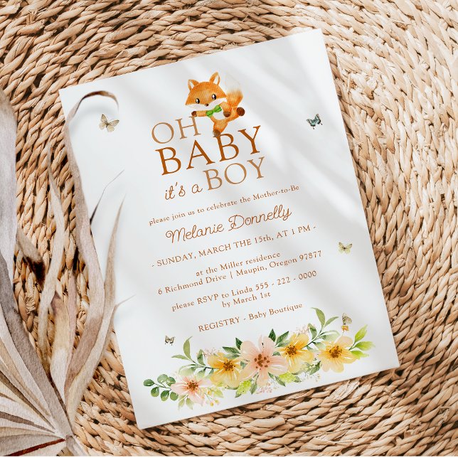 Convites Floral Storybook Fox Oh Baby Boy Chá (Criador carregado)