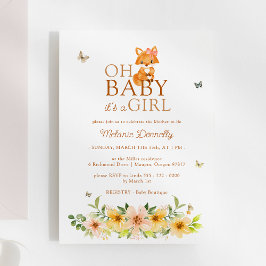 Convites Floral Storybook Fox Oh Baby Girl Chá
