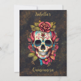 Convites Floral Sugar Skull Quinceanera Aniversário Inglês