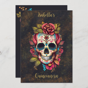 Convites Floral Sugar Skull Quinceanera Aniversário Inglês
