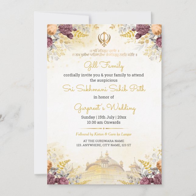 Convites Floral Sukhmani Sahib Path Invitation card (Frente)