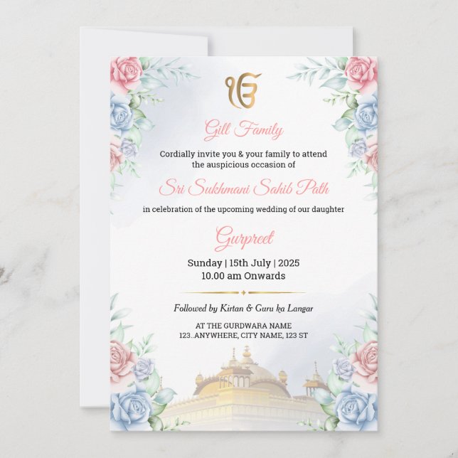 Convites Floral Sukhmani Sahib Path Invitation card (Frente)