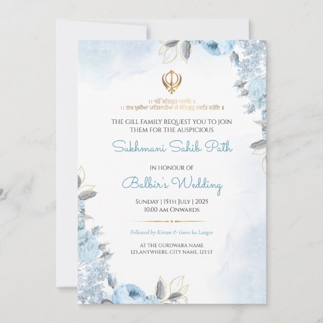 Convites Floral Sukhmani Sahib Path Wedding Invitation Card (Frente)