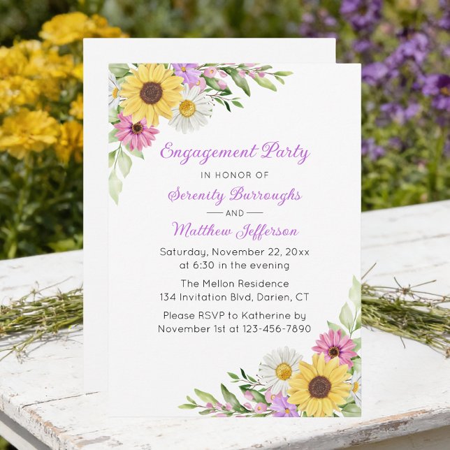 Convites Floral Sunflower Daisy Wildflower Engagement Party (Criador carregado)