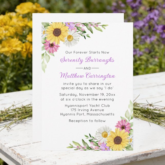 Convites Floral Sunflower Daisy Wildflowers Wedding (Criador carregado)
