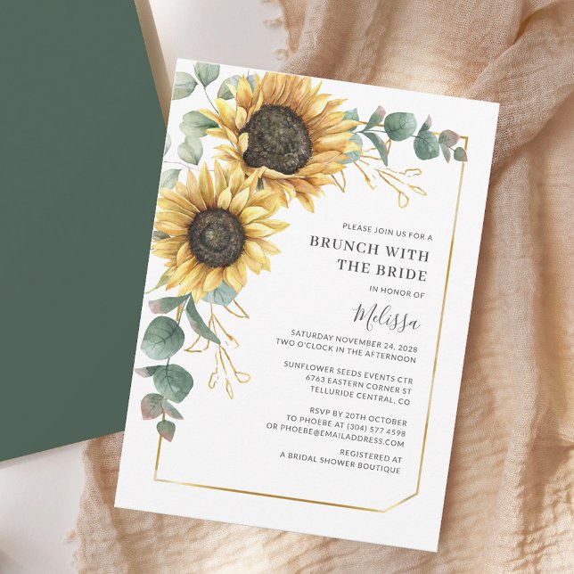 Convites Floral Sunflower Eucalyptus Brunch com Noiva (Brunch Sunflower Bridal Shower Invitation)