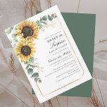 Convites Floral Sunflower Eucalyptus Sweet 16 Aniversário<br><div class="desc">O Convite de aniversário Eucalyptus Sunflower Script Sweet 16 pode ser facilmente personalizado com os detalhes da festa surpresa clicando no botão "Personalizar". Apresentando um brilho amarelo floral e verde suculente com uma estrutura geométrica de folha de ouro e tipografia moderna</div>