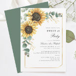 Convites Floral Sunflower Eucalyptus Sweet 16 Party<br><div class="desc">O Convite de aniversário Eucalyptus Sunflower Script Sweet 16 pode ser facilmente personalizado com os detalhes da festa surpresa clicando no botão "Personalizar". Apresentando um brilho amarelo floral e verde suculente com uma estrutura geométrica de folha de ouro e tipografia moderna</div>