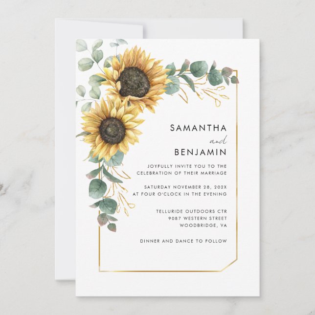Convites Floral Sunflower Eucalyptus Wedding (Frente)