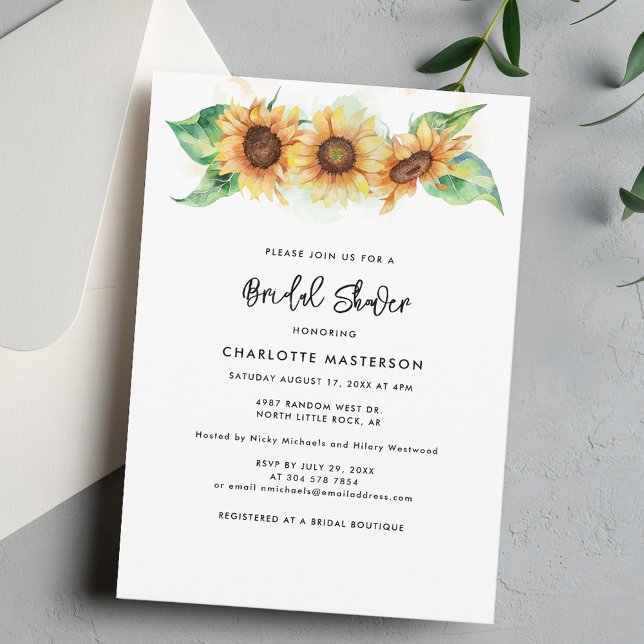 Convites Floral Sunflower Greenery Chá de panela (Floral Sunflower Script Bridal Shower Invitation)