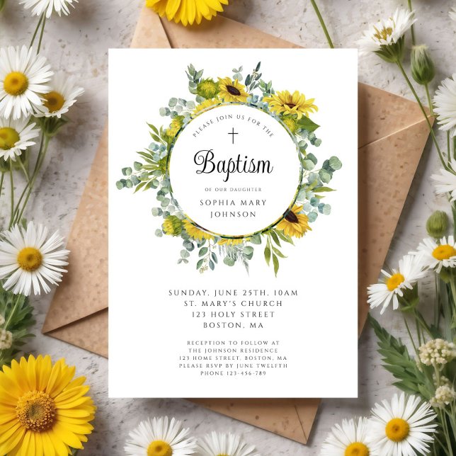 Convites Floral Sunflower Wreath Elegante (Elegant Floral Sunflower Wreath Invitation)