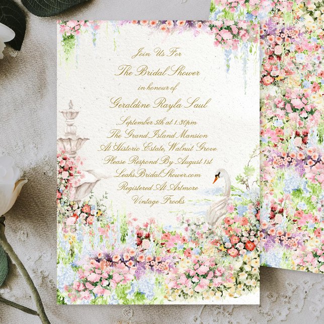 Convites floral swan chic calligraphy bridal shower (Criador carregado)