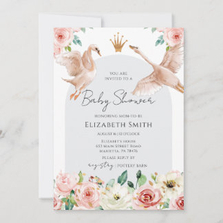 Convites Floral Swan Princess Baby Shower