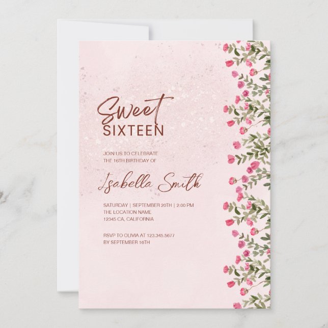 Convites Floral Sweet 16 Party Invitation – Elegant Rustic  (Frente)