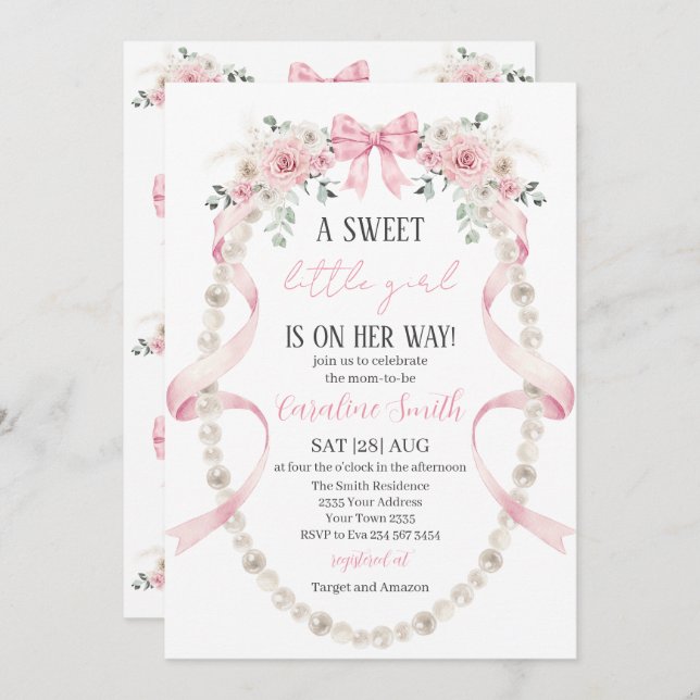 Convites  Floral Sweet little girl baby shower (Frente/Verso)