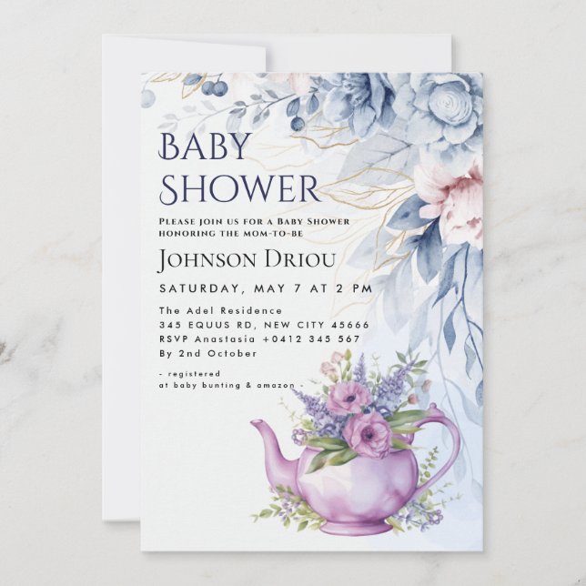 Convites Floral Tea Party Baby Shower Invitation (Frente)