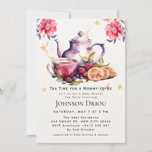 Convites Floral Tea Party Baby Shower Invitation (Frente)