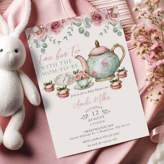 Convites Floral Tea with the Mom-to-be Girl Baby Shower  (Floral Tea with the Mom-to-be Girl Baby Shower Invitation)