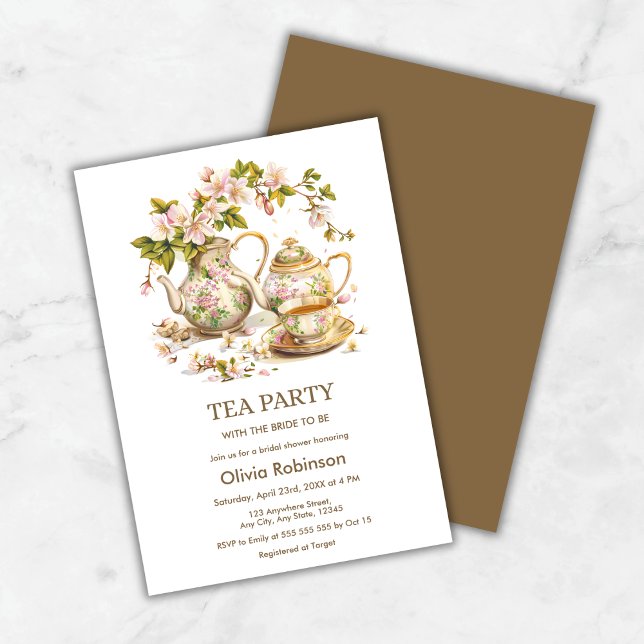 Convites Floral Teapot Party Chá de panela (Floral Teapot Tea Party Time for Tea Bridal Shower Invitation )