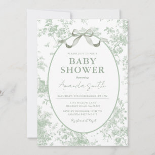 Convites Floral Toile de Bebê em Verde Poeira Sage