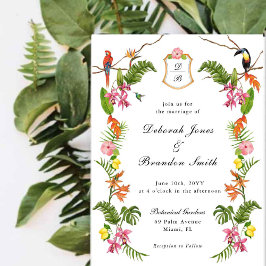 Convites Floral Tropical & Folhagem Monogramada