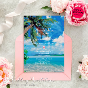 Convites Floral Tropical Summer Palm Beach Wedding