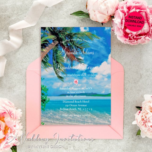 Convites Floral Tropical Summer Palm Beach Wedding (Criador carregado)