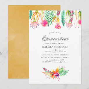 Convites Floral Tropical Verão Praia Quinceañera