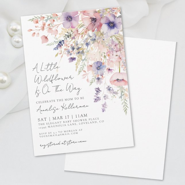 Convites Floral Um Pequeno Chá de Bebê das Flores Silvestre (Floral A Little Wildflower Baby Shower Invitation)