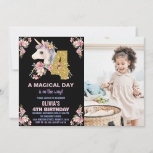 Convites Floral Unicorn Birthday Invisions Glitter Photo