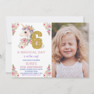 Convites Floral Unicorn Birthday Invisions Glitter Photo