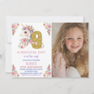 Convites Floral Unicorn Birthday Invisions Glitter Photo