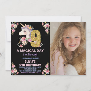 Convites Floral Unicorn Birthday Invisions Glitter Photo