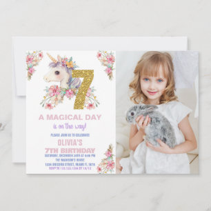 Convites Floral Unicorn Birthday Invisions Glitter Photo