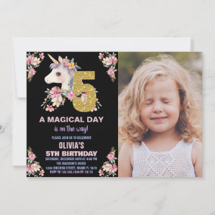Convites Floral Unicorn Birthday Invisions Glitter Photo