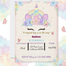 Convites Floral Unicorn Birthday Party Invitation
