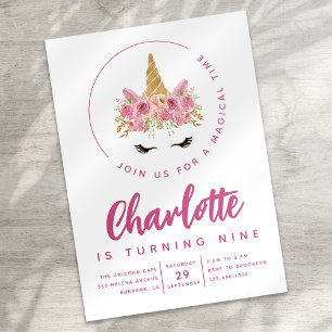 Convites Floral Unicorn Festa de aniversário mágica