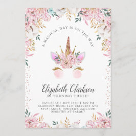 Convites Floral Unicorn Princess Birthday