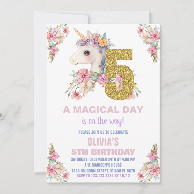 Convites Floral Unicorn - Vozes de Aniversário (Frente)